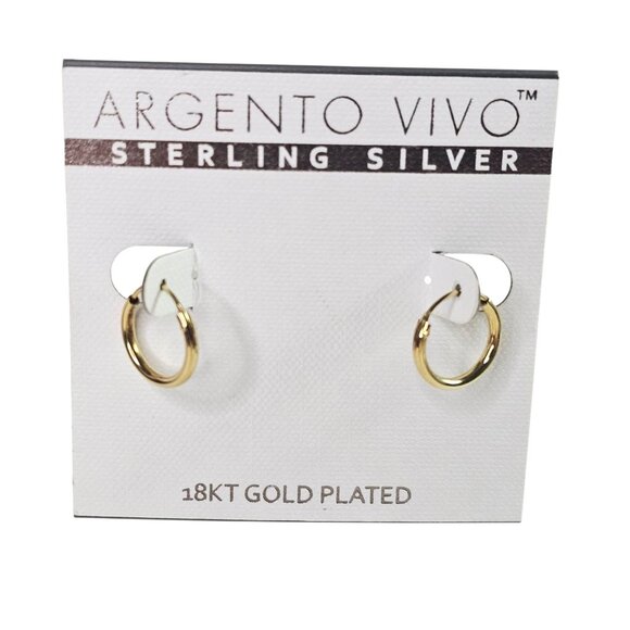 Argento Vivo Milano Sterling Silver Hoop Earrings 18K Gold Plated 1/2"  NWT - Picture 1 of 6